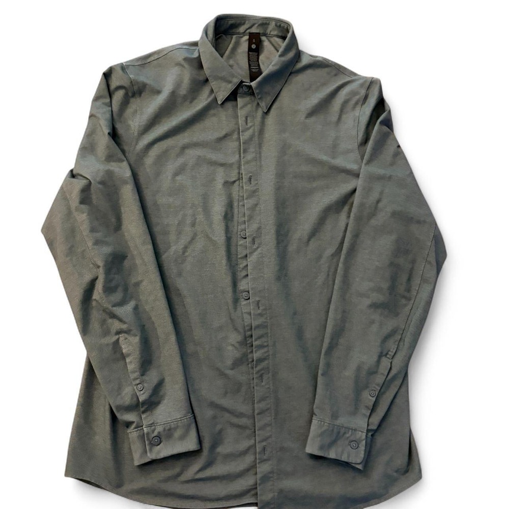 Lululemon Mens XL Button Down Shirt Gray Long Sleeve Minimalist Business Casual